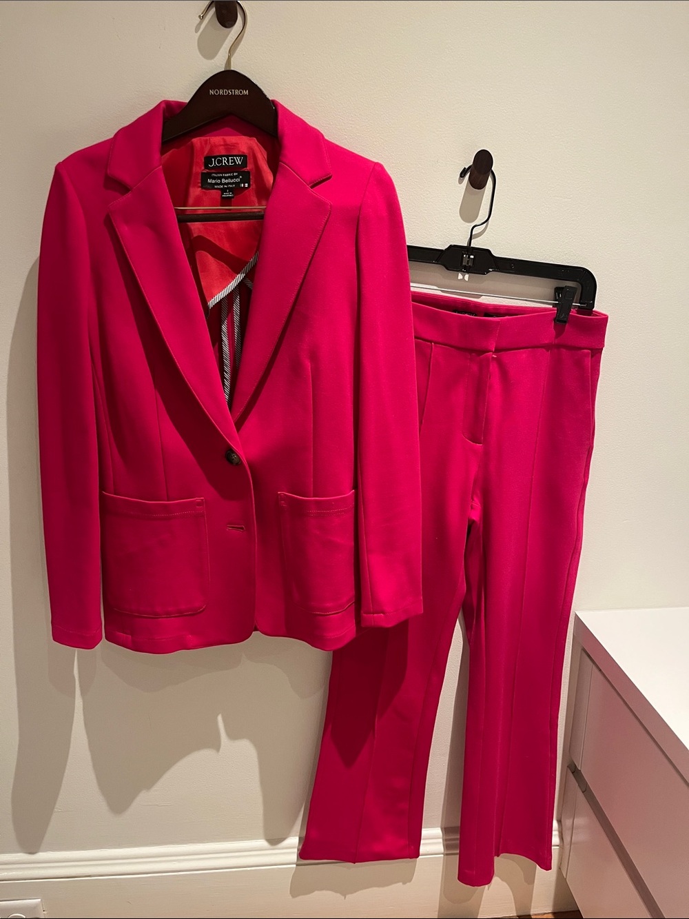 J.Crew Mario Bellucci Italian Fabric Hot Pink Suit Blazer & Pants Size 2